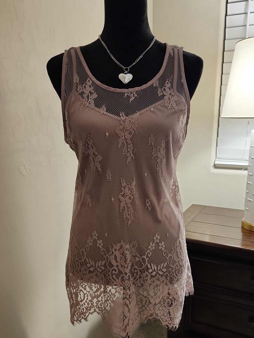 Maurices Dusty Mauve Lace Mesh Camisole